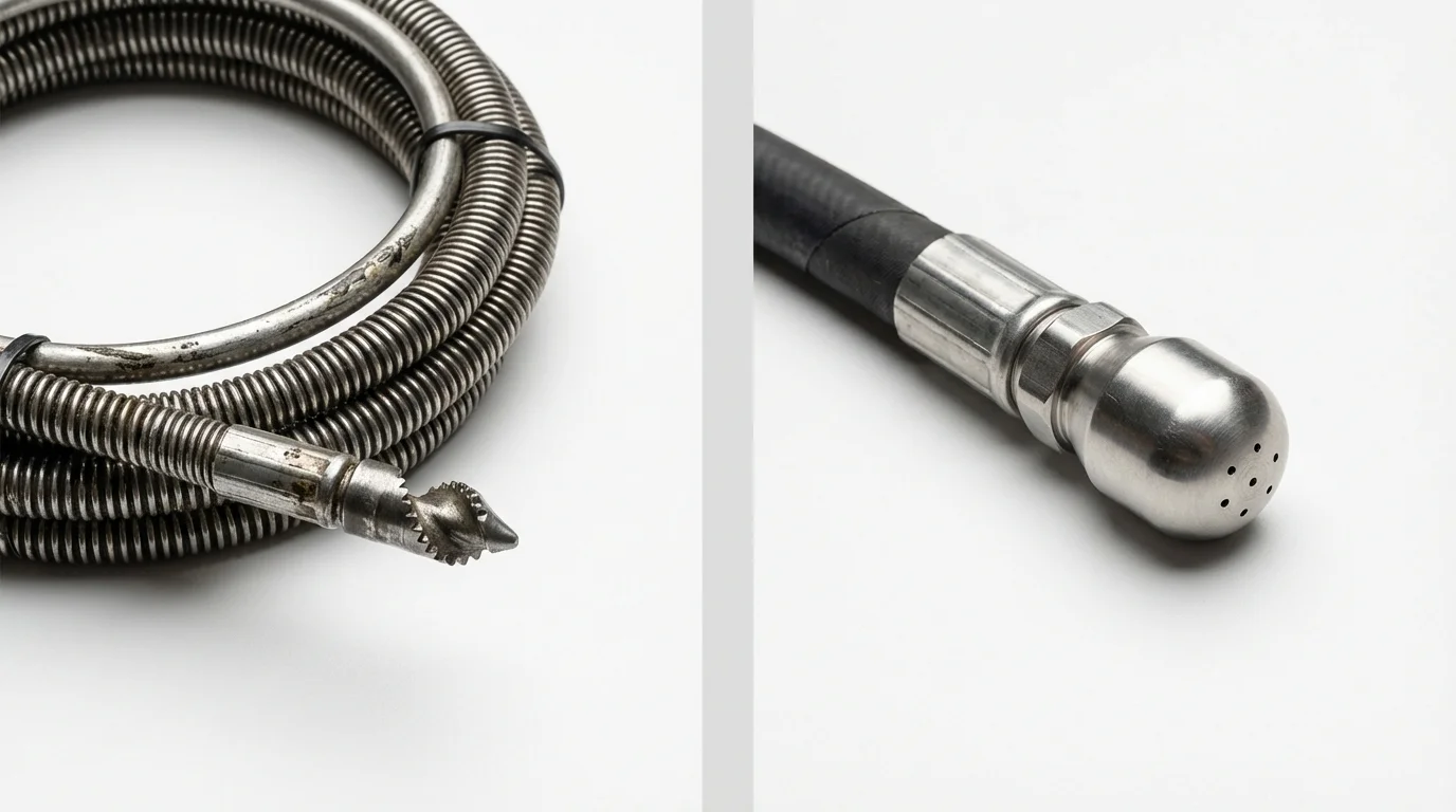 Drain snake cable and hydro jetting nozzle used for drain cleaning in Medina, OH