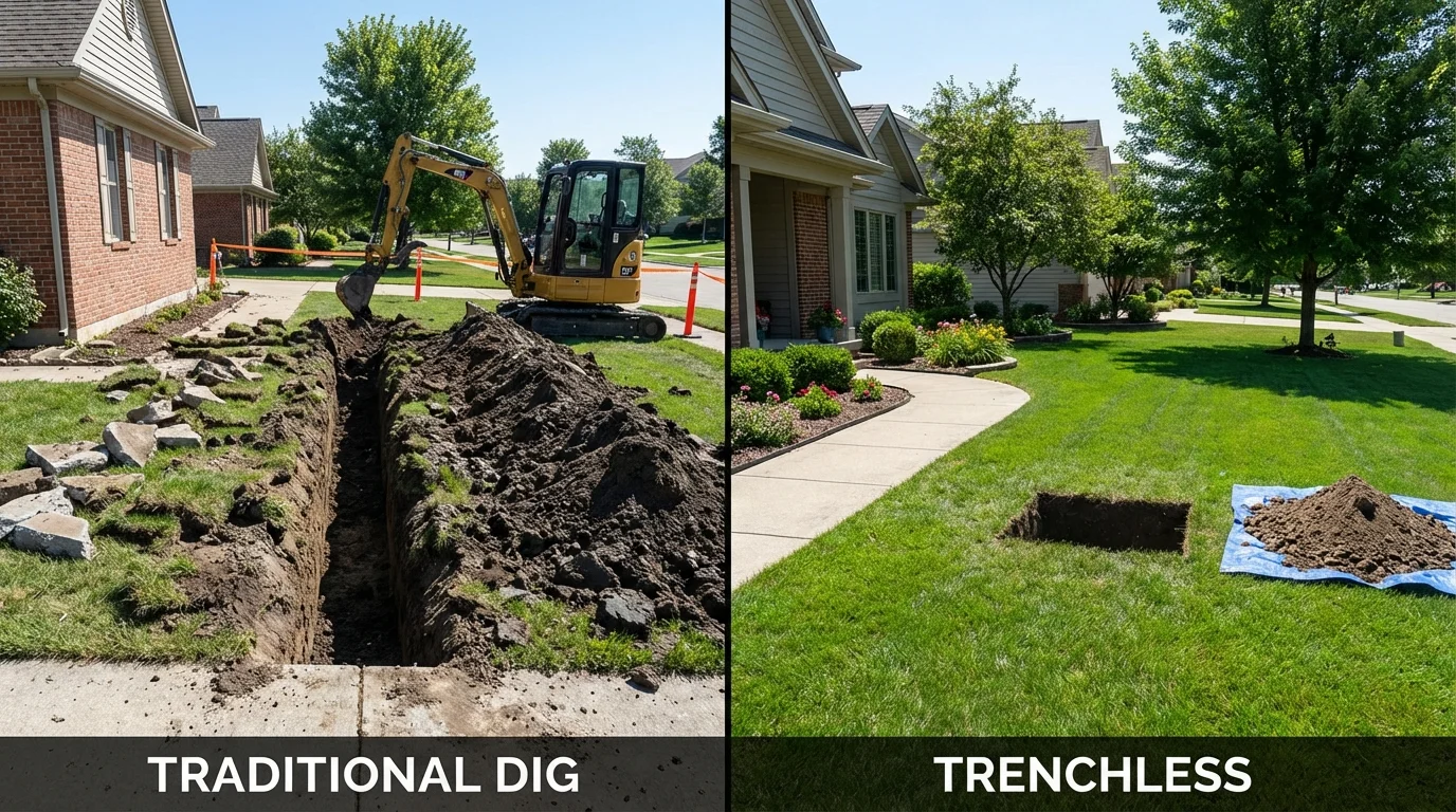 Trenchless sewer repair with minimal yard damage versus traditional excavation in Medina, OH